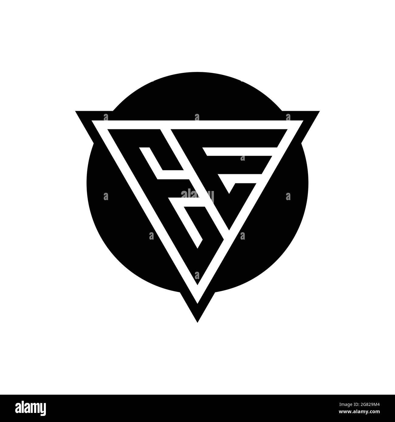 EE logo with negative space triangle and circle shape design template isolated on white background Stock Vector
