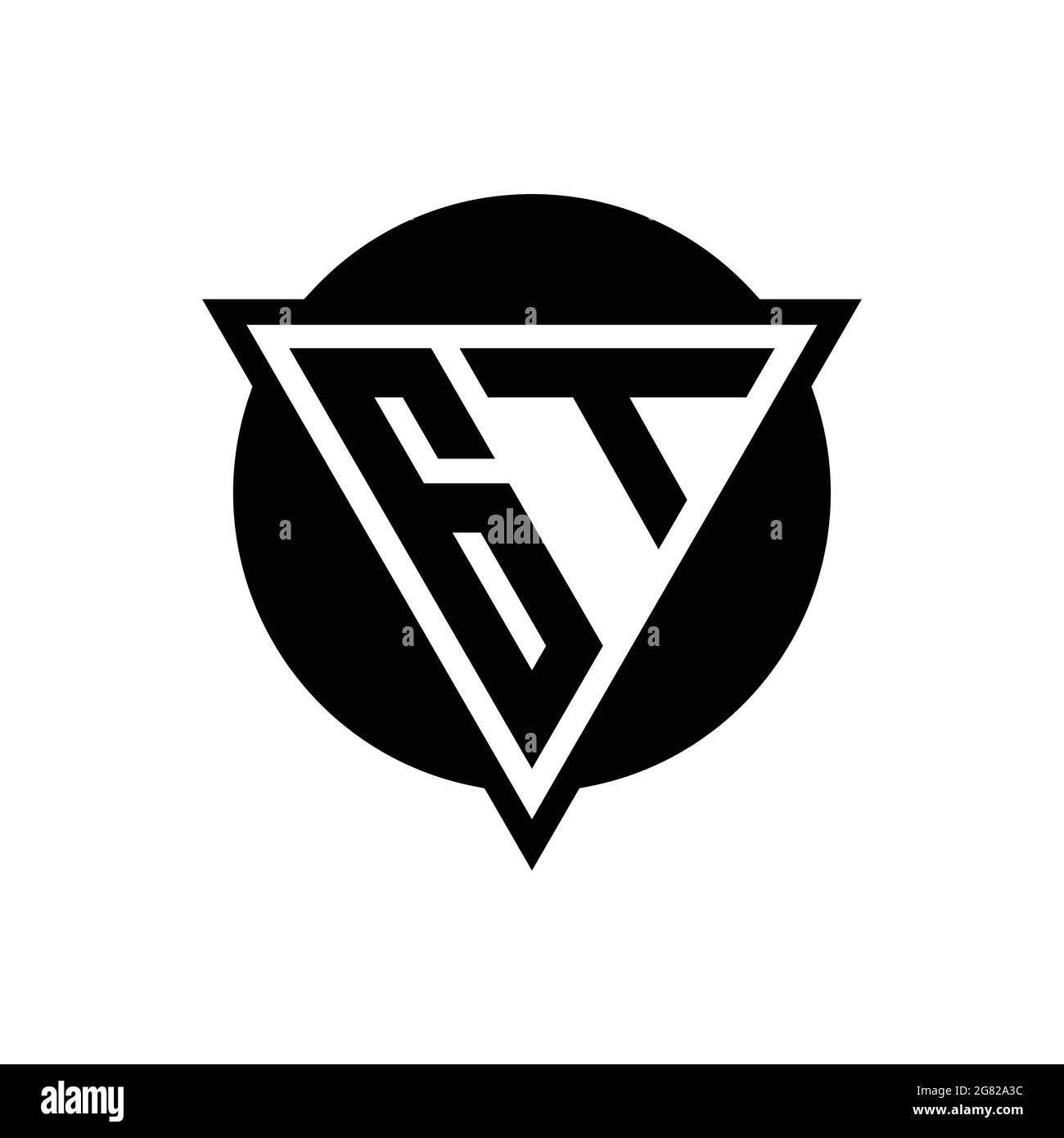 GT logo with negative space triangle and circle shape design template isolated on white background Stock Vector