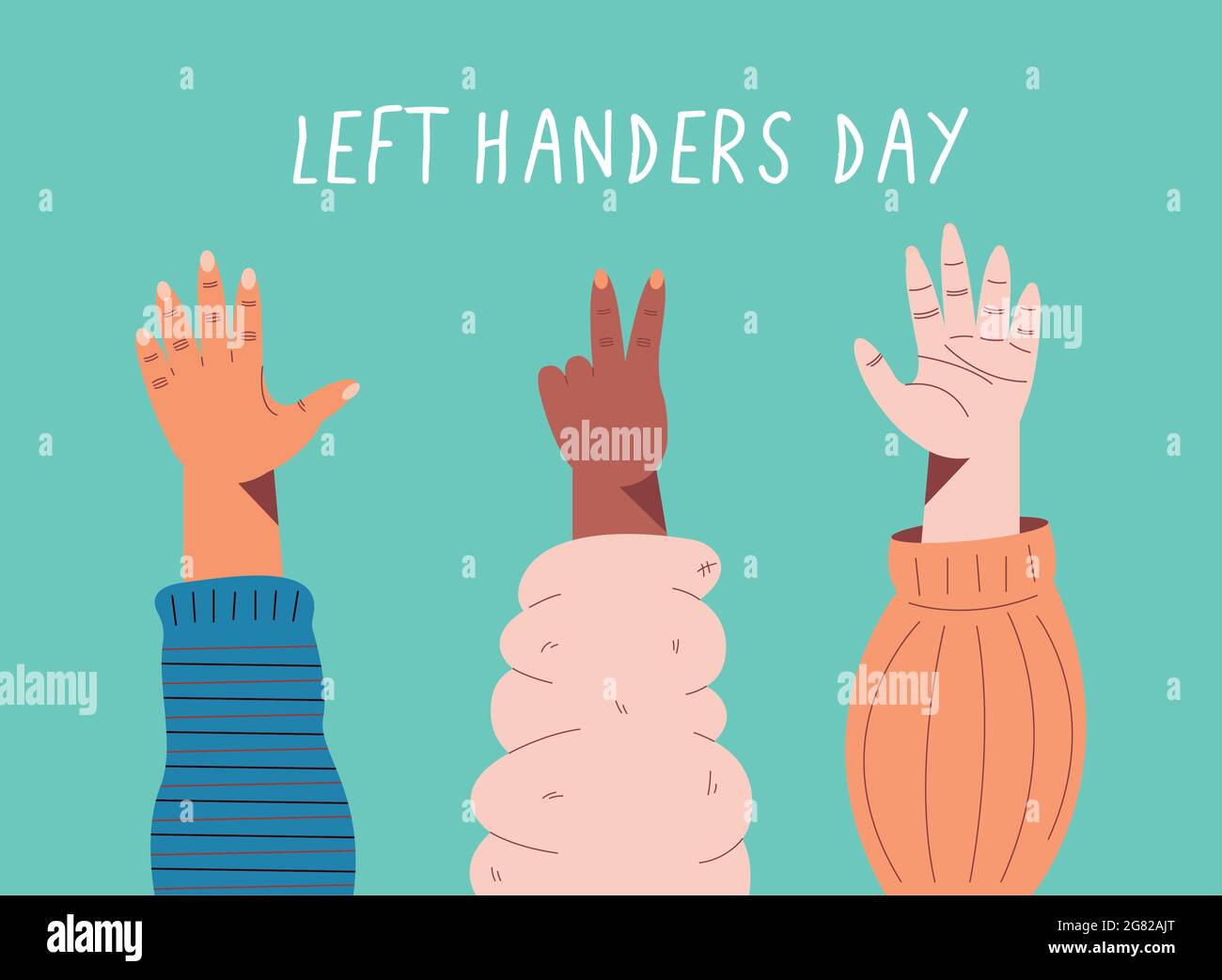 left handers day card with three hands Stock Vector