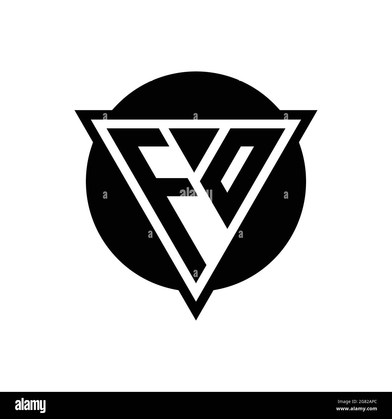 FO logo with negative space triangle and circle shape design template isolated on white background Stock Vector