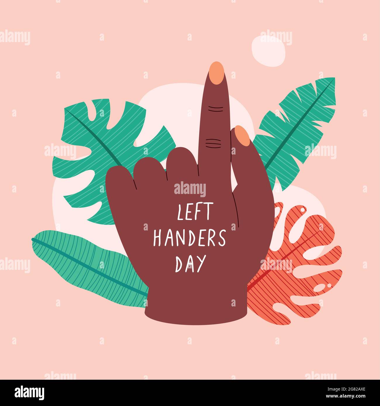 left handers day with afro hand and leafs Stock Vector