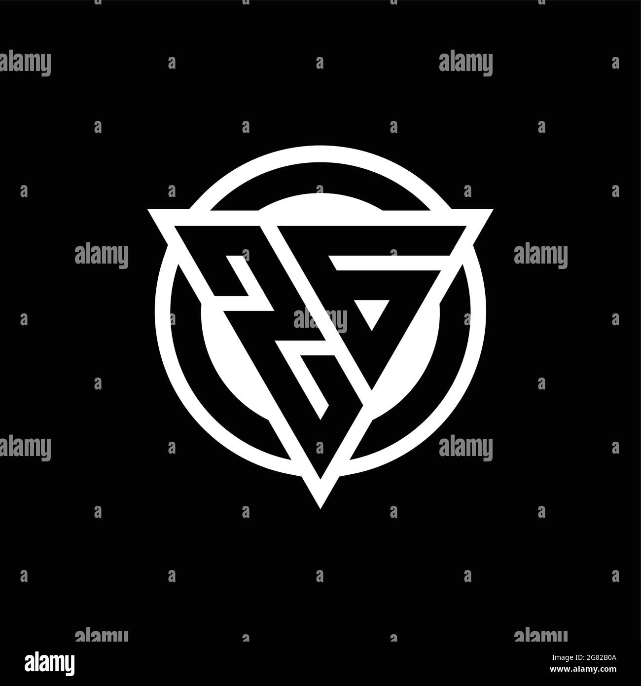 ZG logo with negative space triangle shape and circle rounded design template isolated on black background Stock Vector