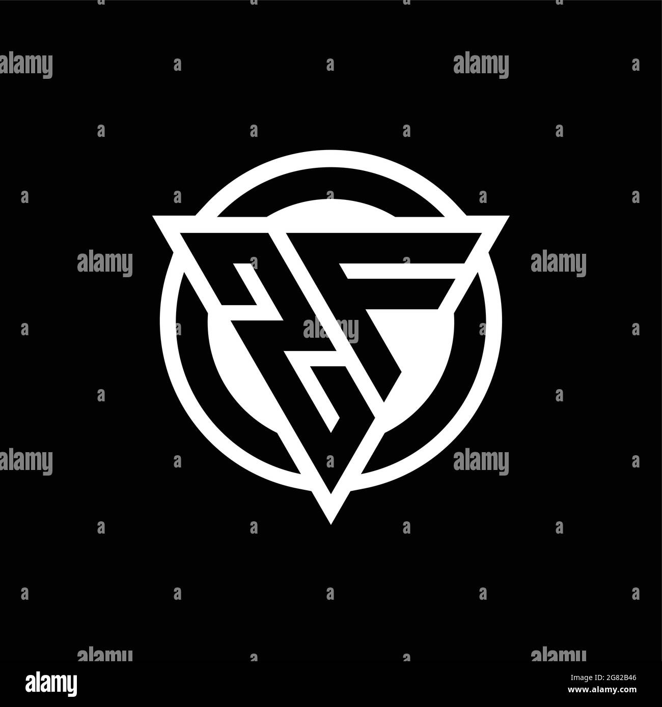 ZF logo with negative space triangle shape and circle rounded design template isolated on black background Stock Vector