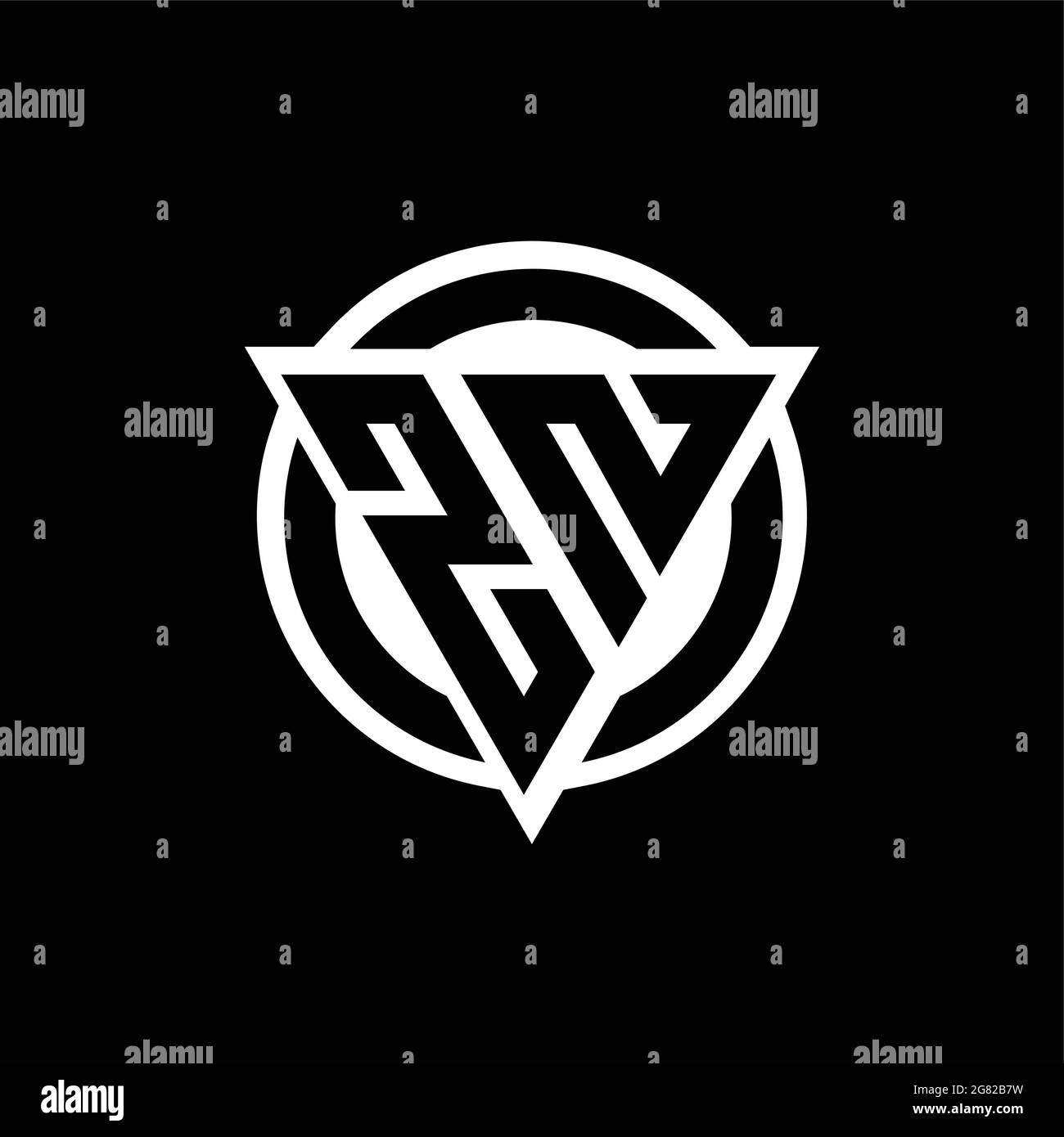 ZN logo with negative space triangle shape and circle rounded design template isolated on black background Stock Vector