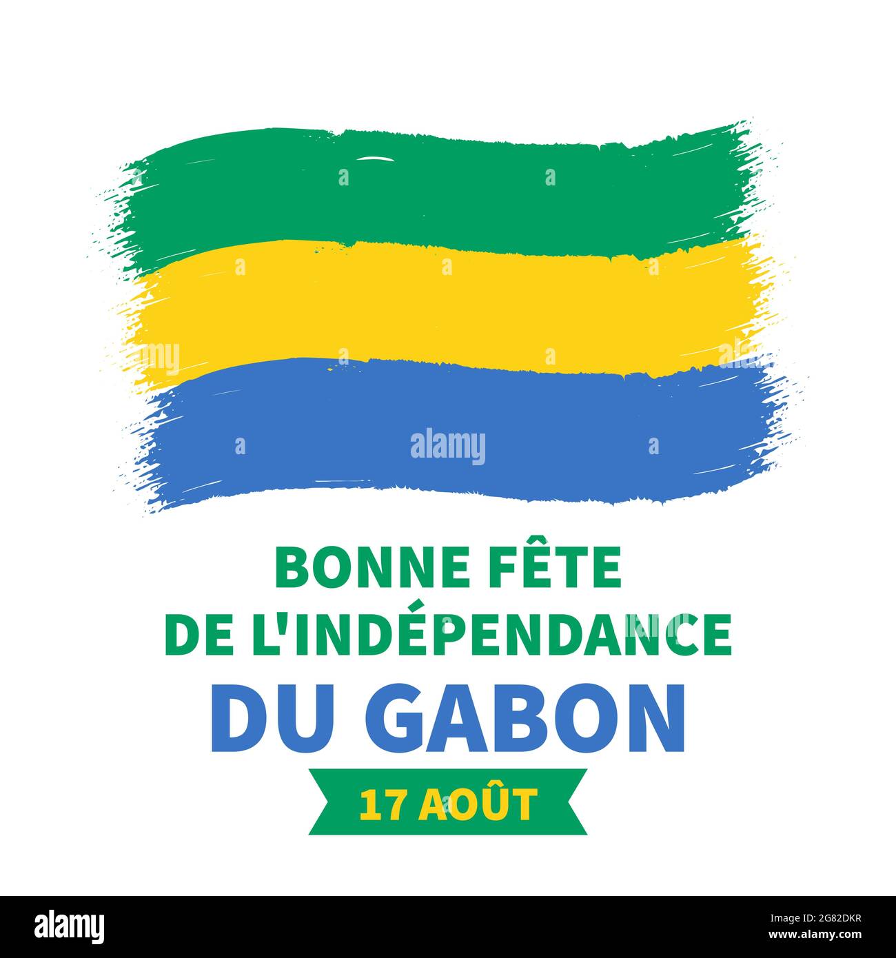 Gabon Independence Day lettering in French with flag. National holiday