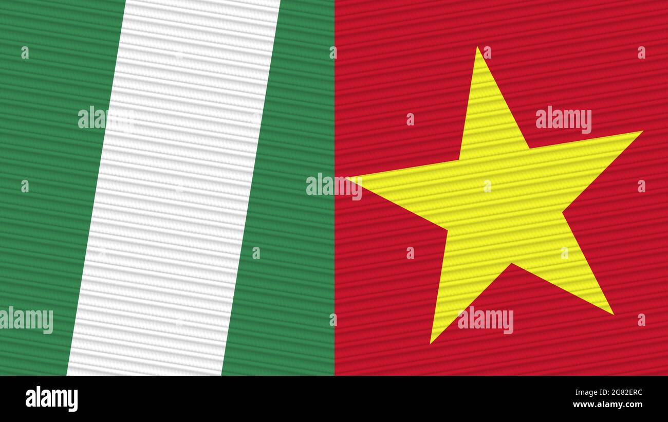 Vietnam and Nigeria Two Half Flags Together Fabric Texture Illustration Stock Photo