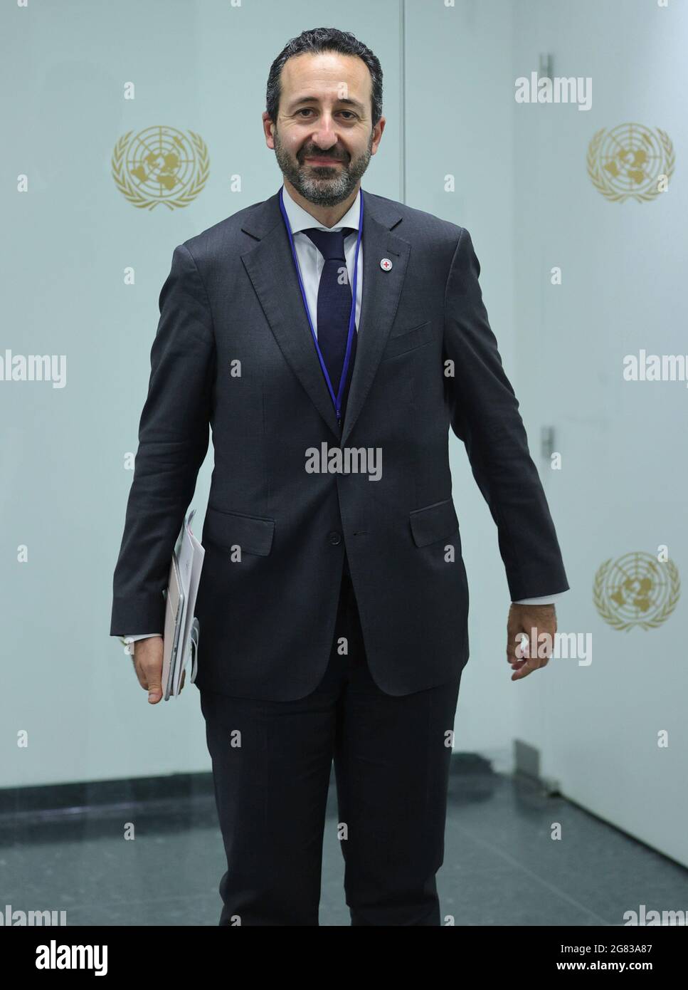 United Nations, New York, USA, July 16, 2021 - Robert Mardini, Director-General of the International Committee of the Red Cross, after his briefing of the Security Council meeting on protection of civilians in armed conflict, with a focus on preserving humanitarian space today at the UN Headquarters in New York City. Photo: Luiz Rampelotto/EuropaNewswire PHOTO CREDIT MANDATORY. Credit: dpa picture alliance/Alamy Live News Stock Photo