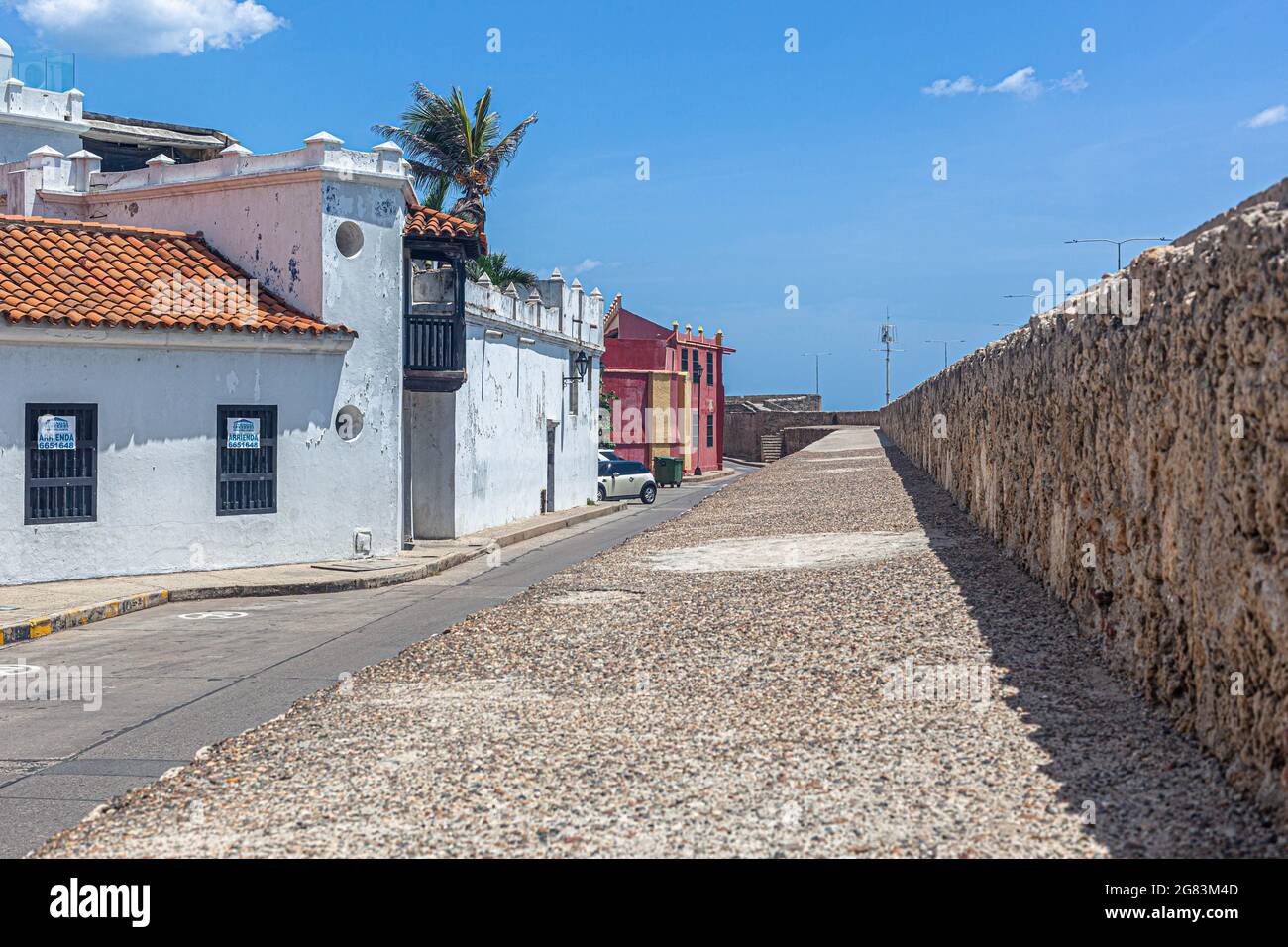 A stretch of the fortified wall in Cartagena de Indias, Colombia. Stock Photo
