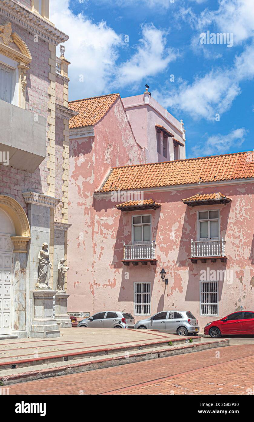 Old buildings in the historic city centre, Cartagena de Indias, Colombia. Stock Photo