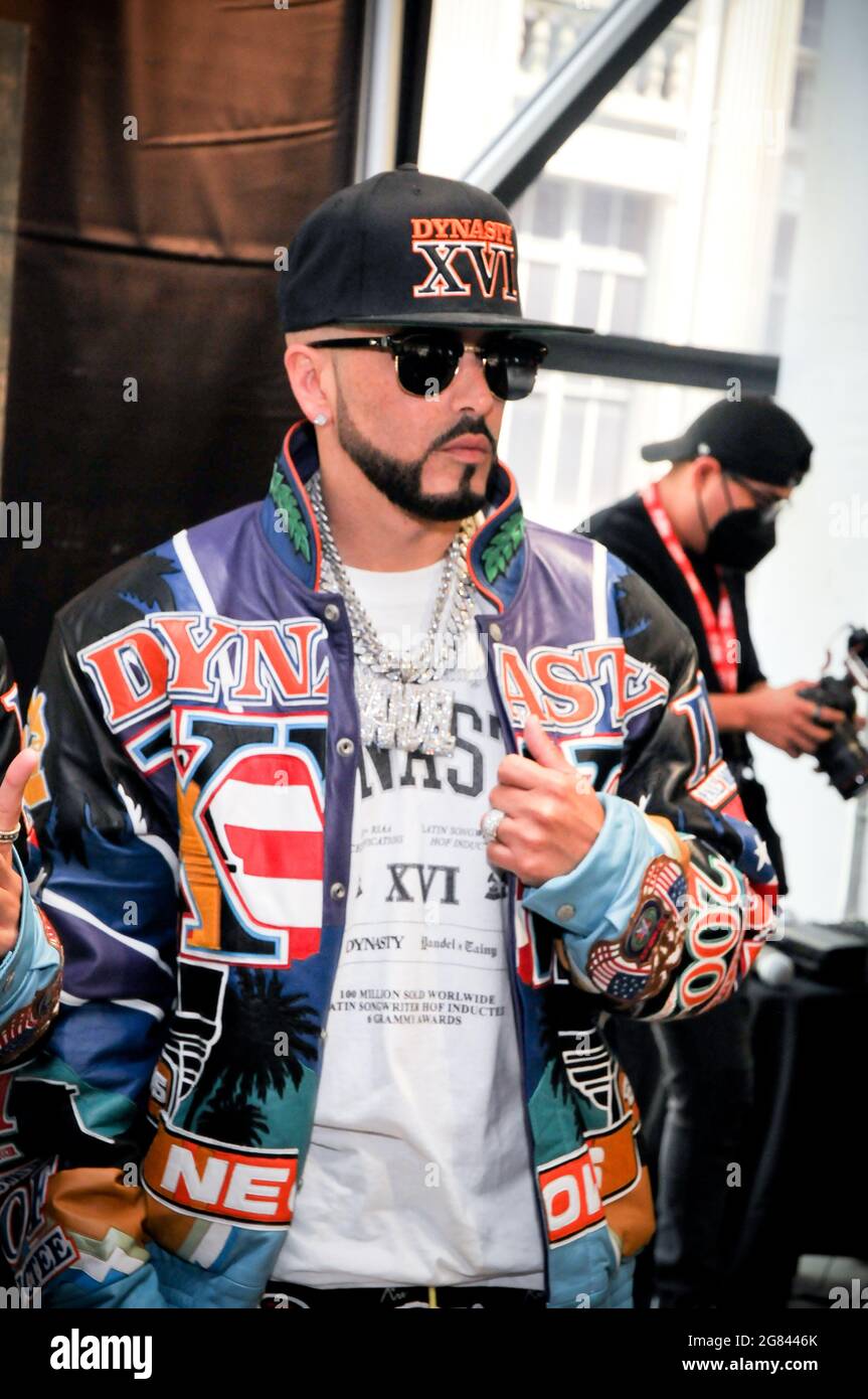 New York, USA. 16th July, 2021. artist Yandel (Llandel Veguilla Malavé) attends a press to promote the new album 'DYNASTY', held at the PUMA Store, in New York City.In honor