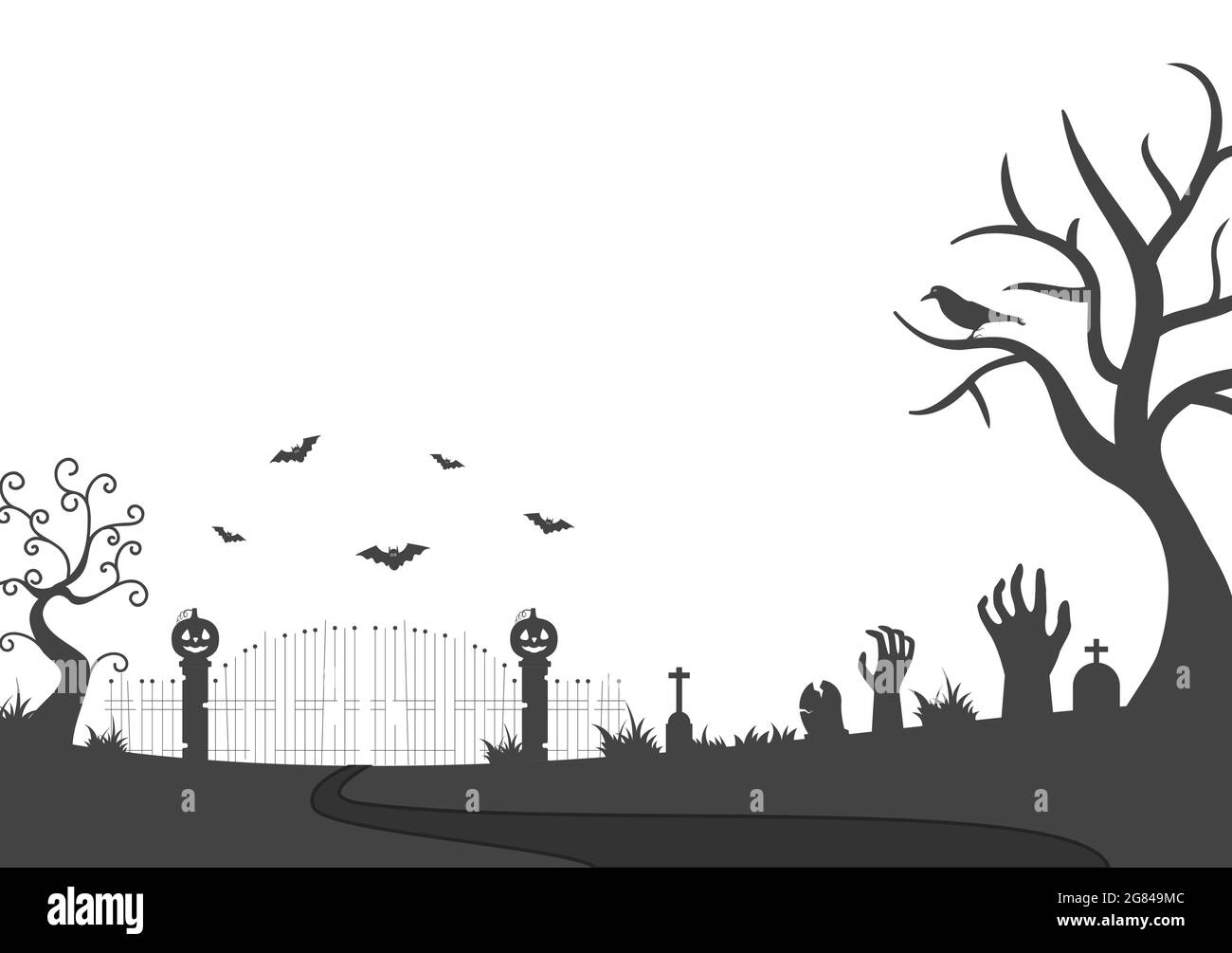 Halloween Night Party Landing Page Illustration With Witch, Haunted