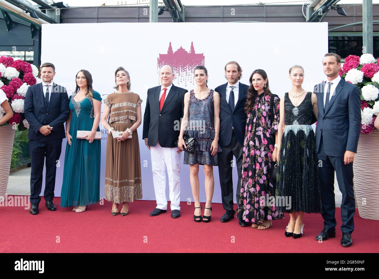 Monaco. 16th July, 2021. FRANCE TABLOIDS OUT - Charlotte Rassam, Andrea Casiraghi and his wife Tatiana Santo Domingo, Pierre Casiraghi and his wife Beatrice Borromeo attend the Red Cross Summer Concert on July 16, 2021 in Monte-Carlo, Monaco. Photo by David Niviere/ABACAPRESS.COM Credit: Abaca Press/Alamy Live News Stock Photo