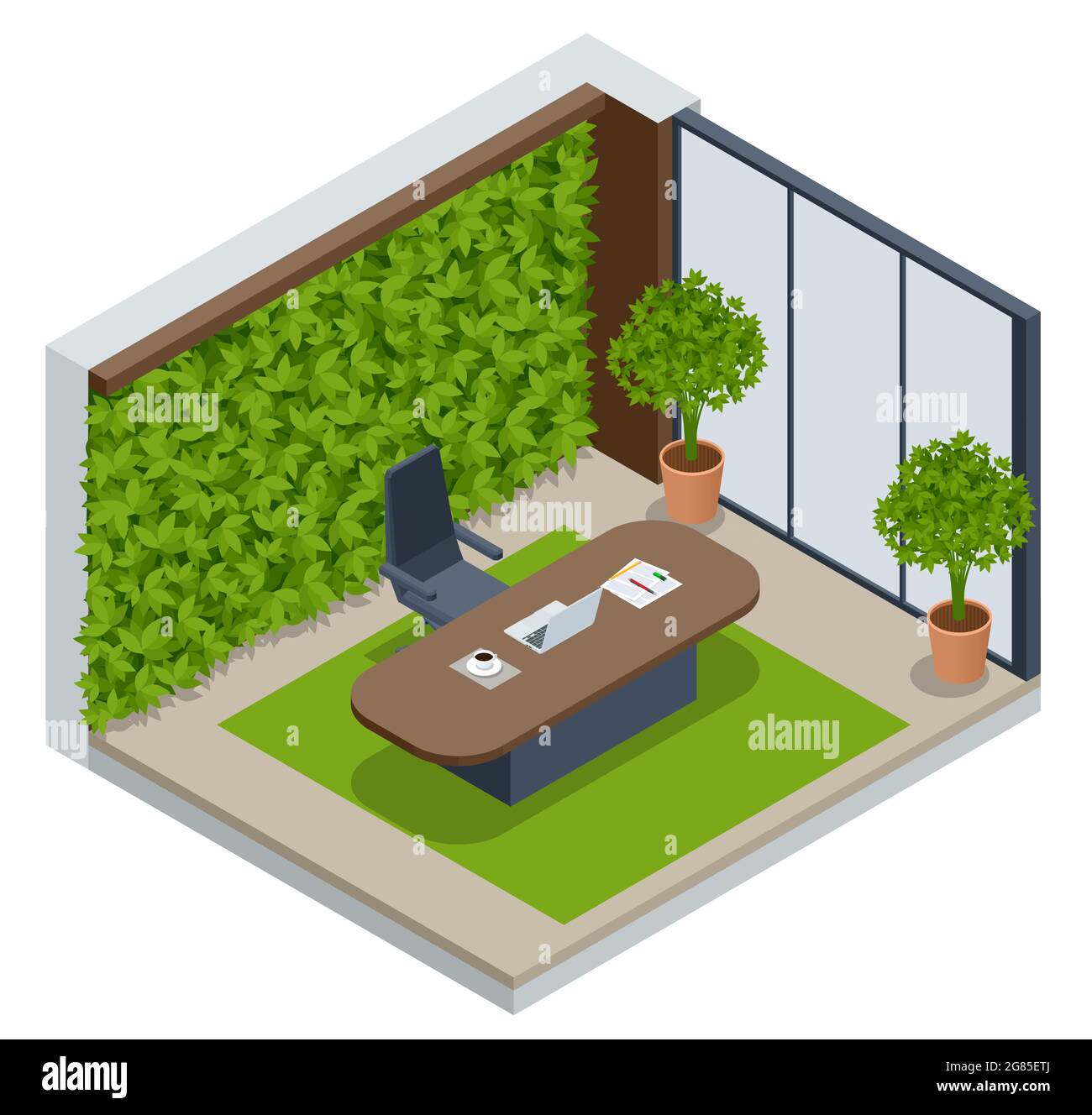 Isometric Green Wall in Office. Isometric Green Wall in Office
