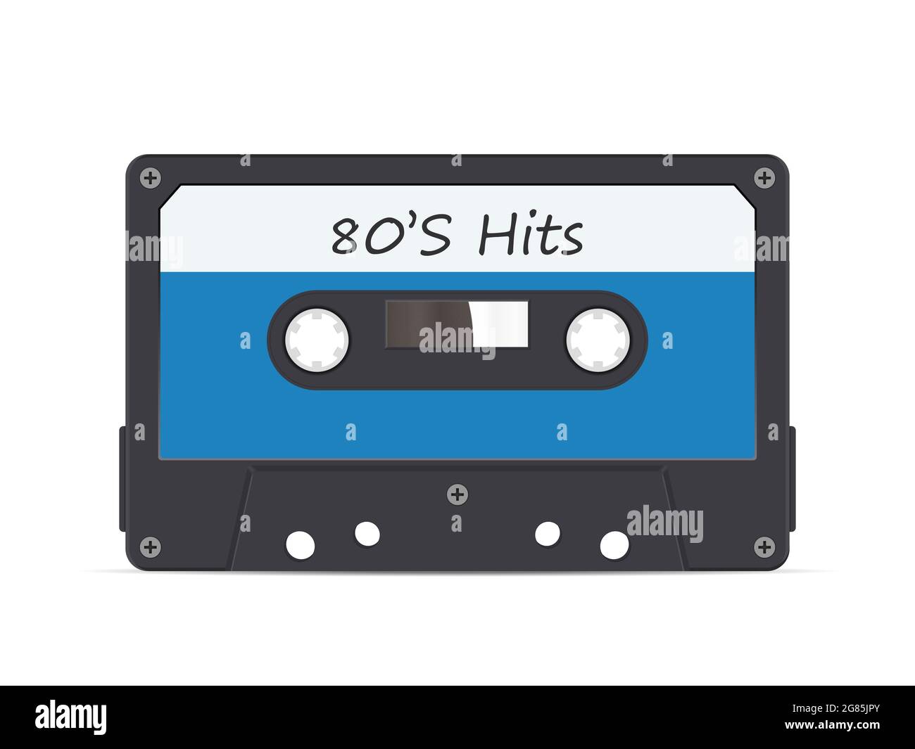 Cassette tape 80s hits on a white background. Vector illustration Stock