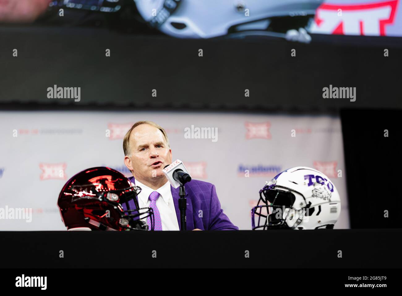 TCU Horned Frogs head coach Gary Patterson speaks during Big 12 Conference media day, Wednesday, July 14, 2021, in Arlington, TX. (Mario Terrana/Image Stock Photo