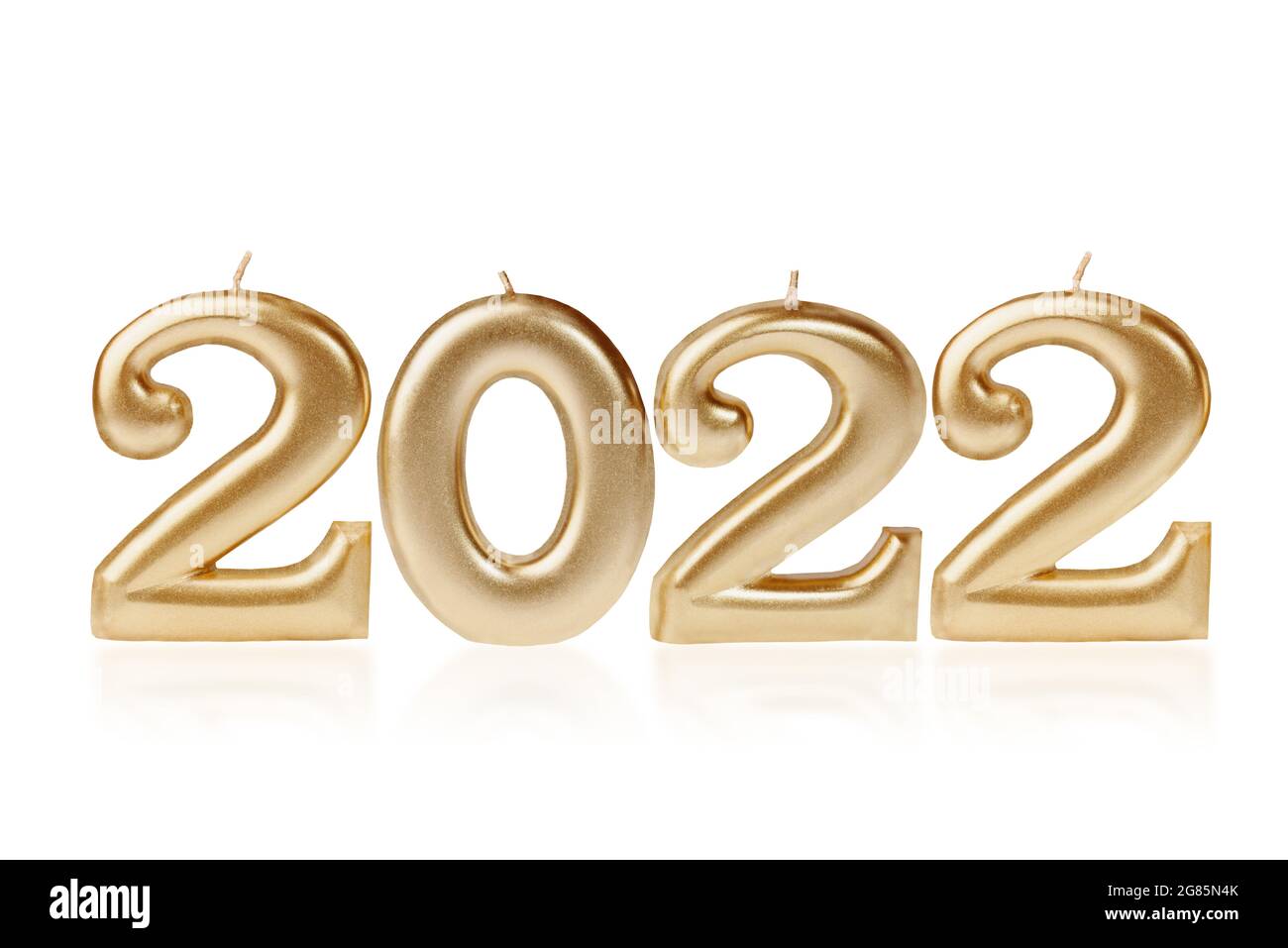 Holiday background Happy New Year 2022. Numbers of year 2022 made by gold  candles isolated on white background with clipping paht. celebrating New  Yea Stock Photo - Alamy