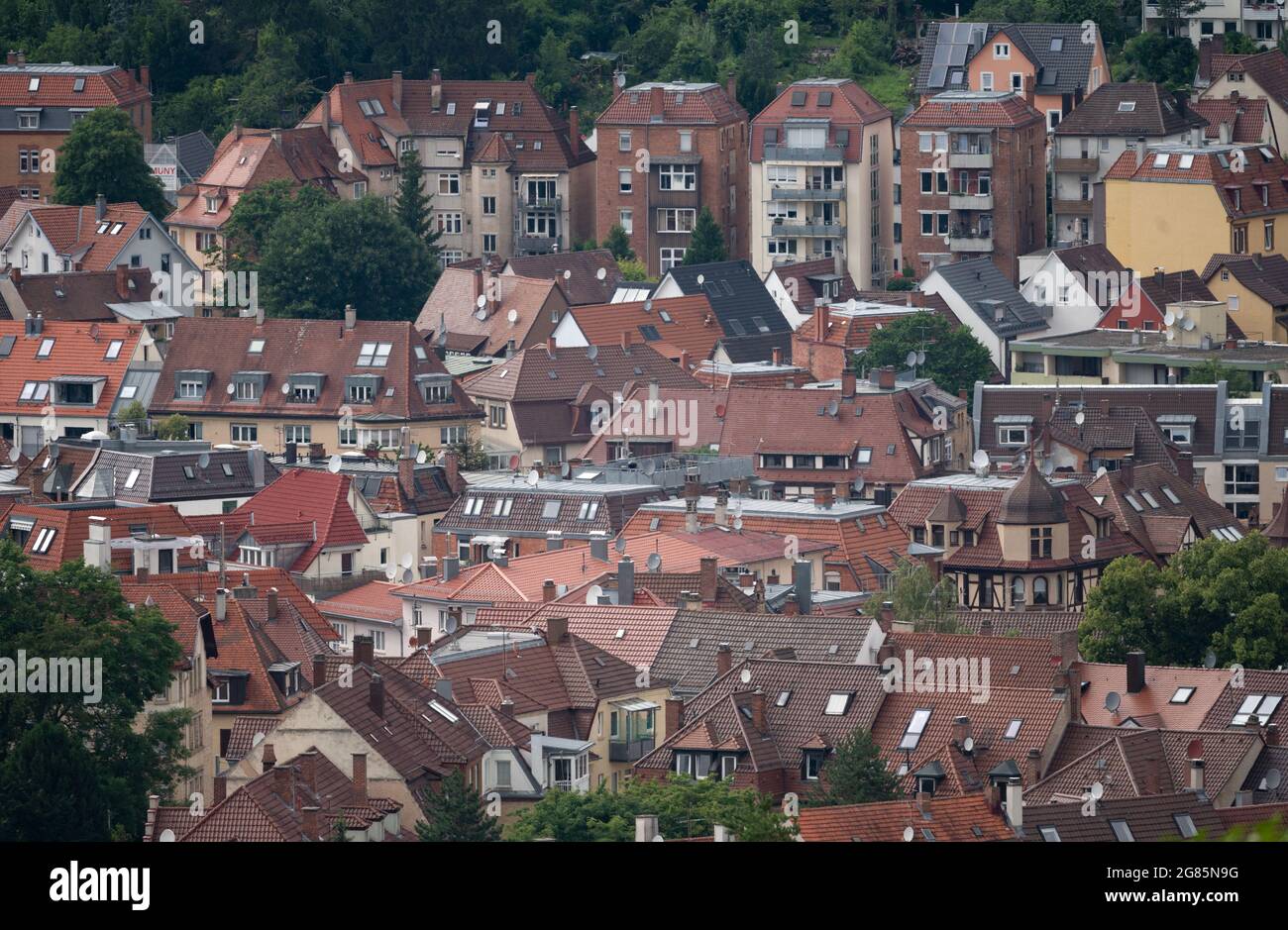 Stuttgart, Germany. 16th July, 2021. Houses can be seen downtown ...