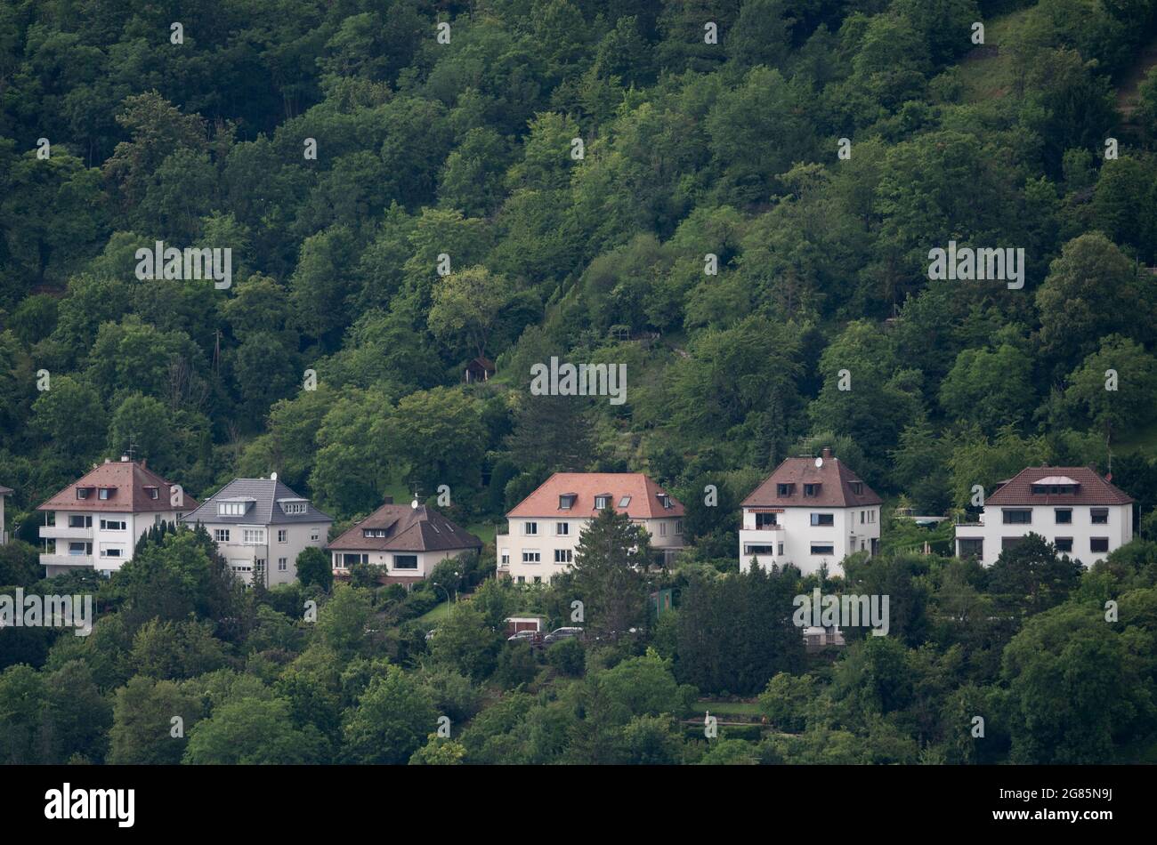 Stuttgart, Germany. 16th July, 2021. Houses can be seen downtown ...