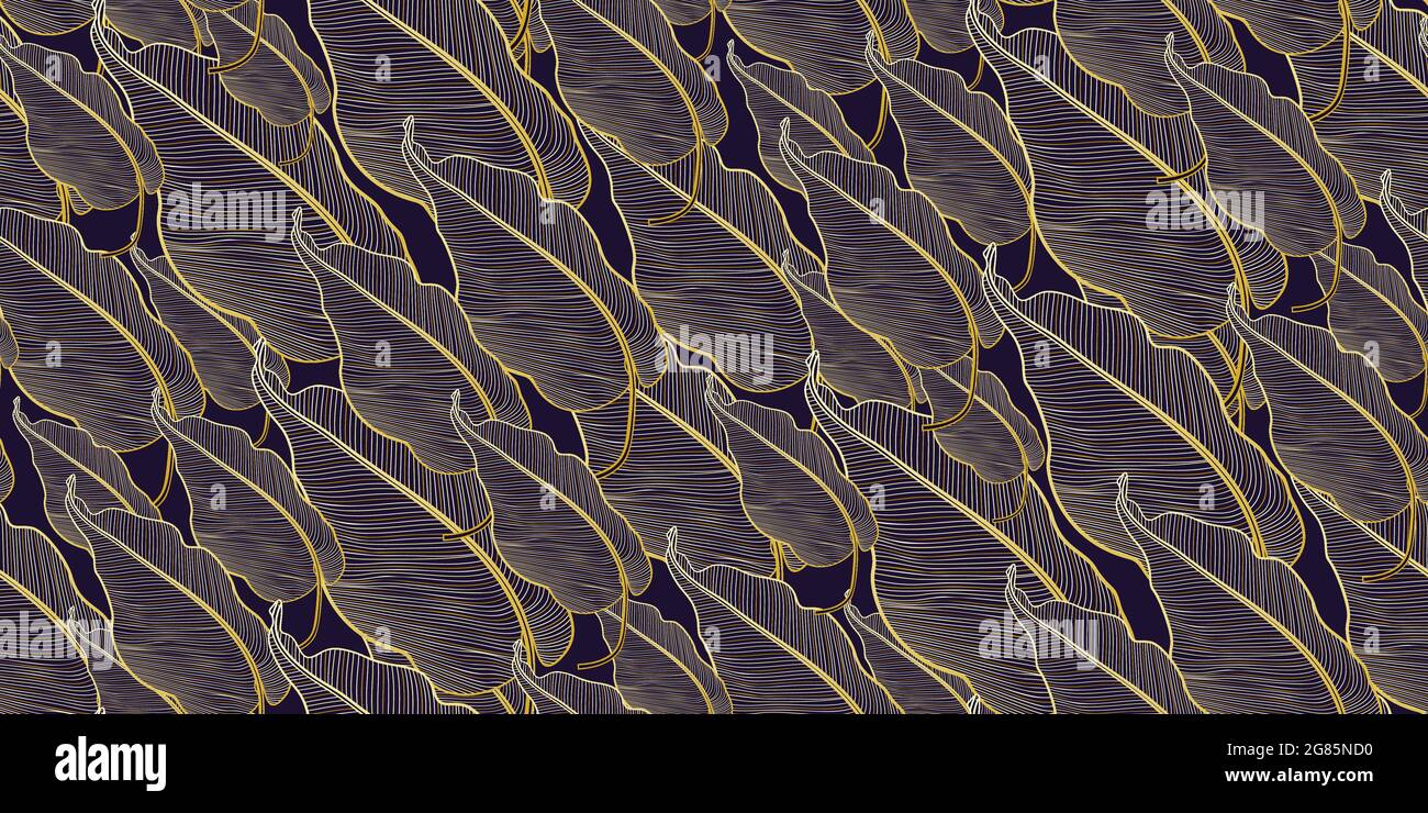 Vector seamless pattern with jungle tropical palm leaves. Luxury gold ...