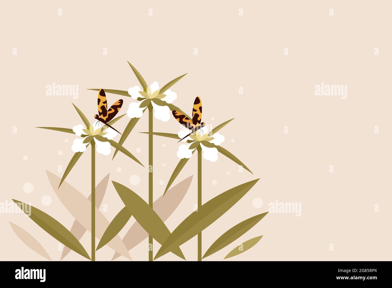 Dragon flies sitting on Leucas slitwort flower locally called 'Thumbapoo'. Symbols of Onam festival in Kerala, India Stock Vector