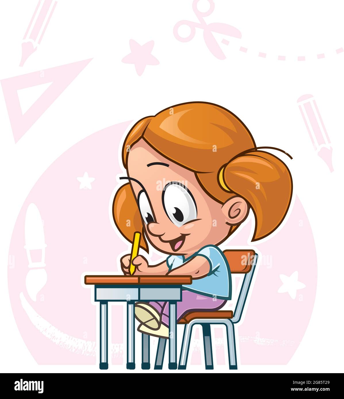 Cartoon illustration of a elementary schoolchild in the crafts classroom Stock Vector