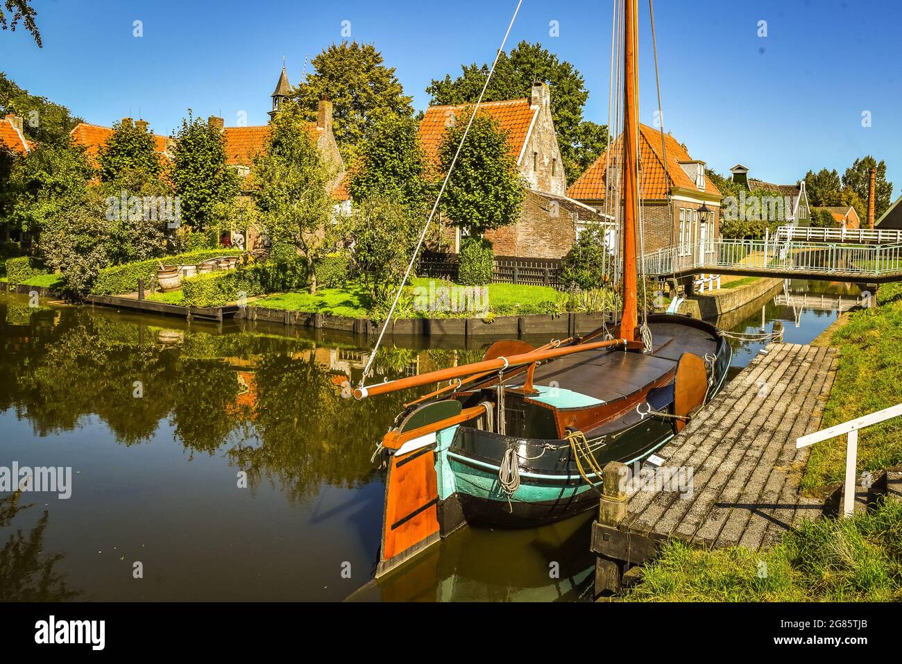 Enkhuizen, the Netherlands. September 2020. the old port with its traditional fishing boats in Enkhuizen. High quality photo Stock Photo