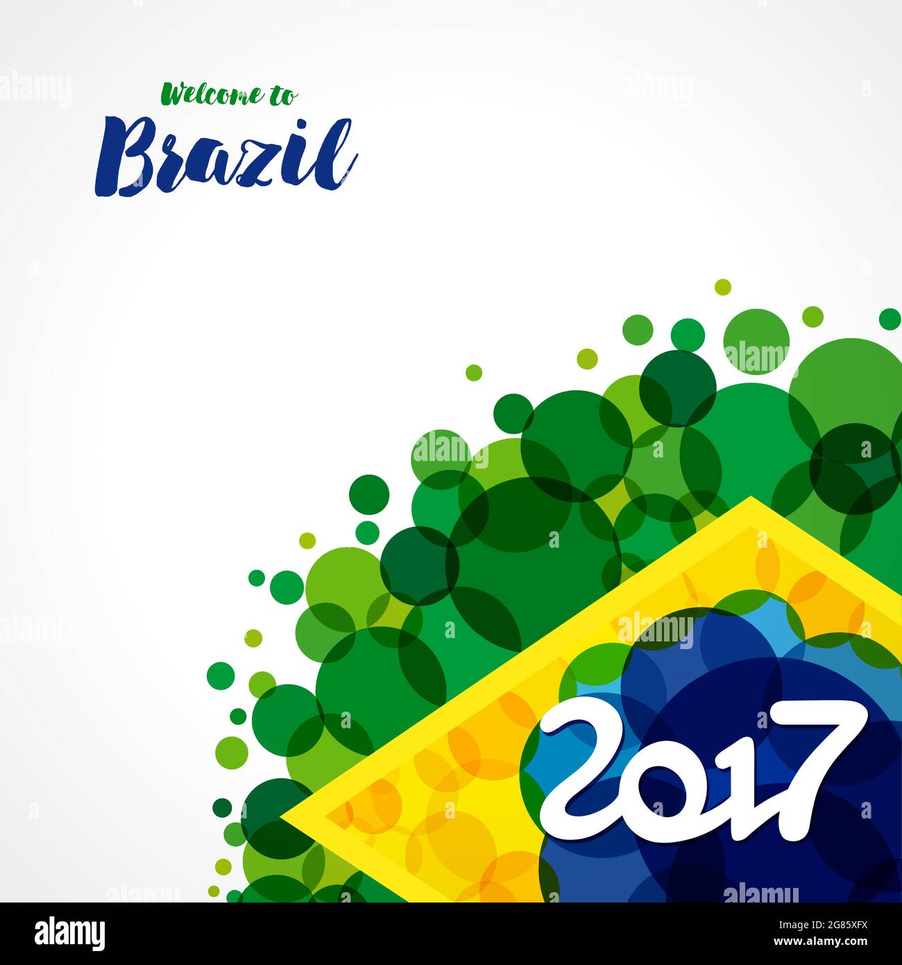 Welcome to Brazil cover idea. Brazilian flag elements with modern bubble texture. National background creative concept. Isolated abstract graphic desi Stock Vector