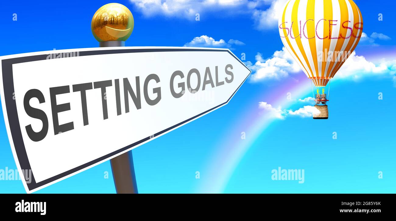 Setting goals leads to success shown as a sign with a phrase Setting