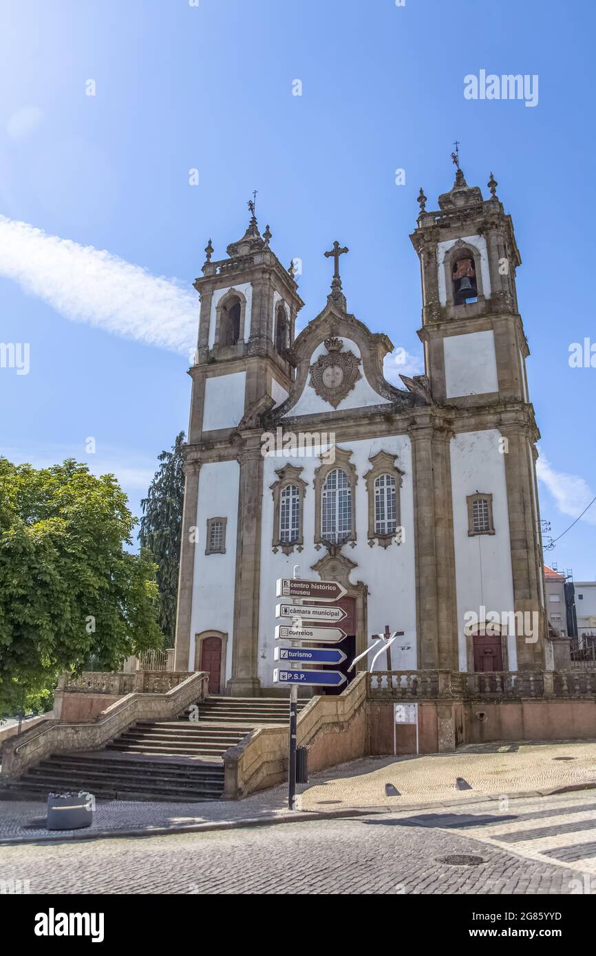 Viseu / Portugal - 05/08/2021 : Exterior facade view of the Church of the Venerable Third Order of Our Lady of Monte do Carmo, called Igreja de Sdo Ca Stock Photo