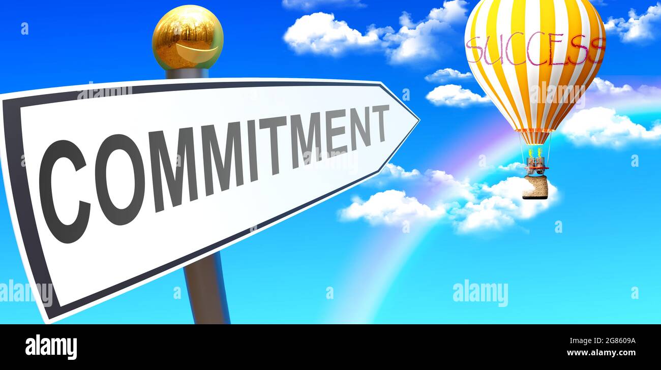 Commitment leads to success - shown as a sign with a phrase Commitment ...