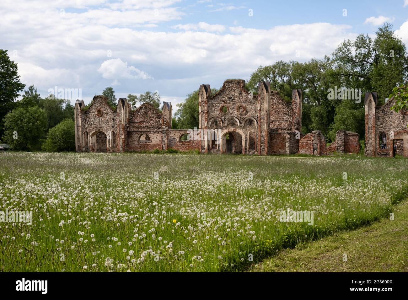 Ruins of old stables in small city of Latvia Stock Photo