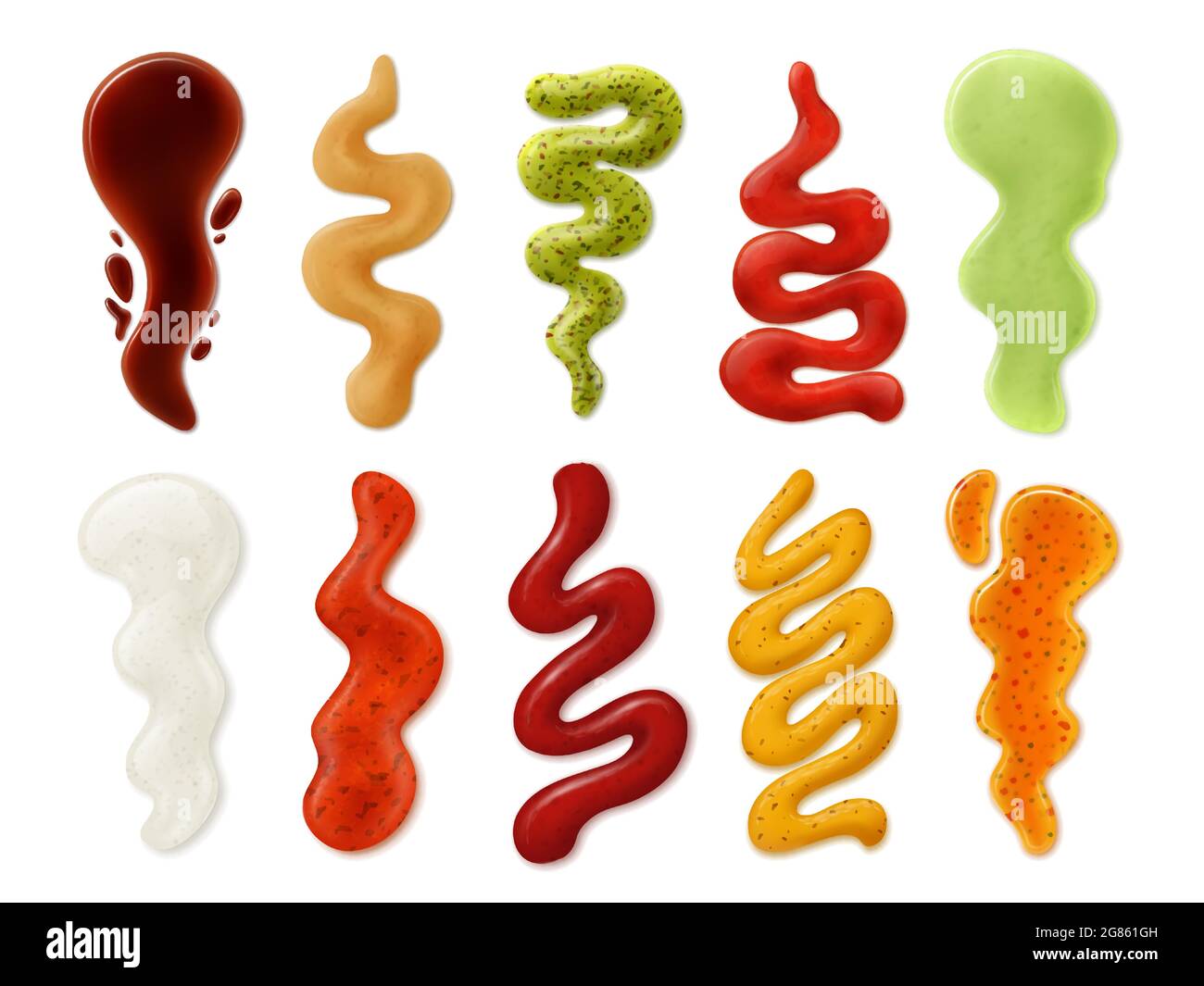 Realistic sauces strips. Tomato ketchup, mayonnaise, mustard, cheese