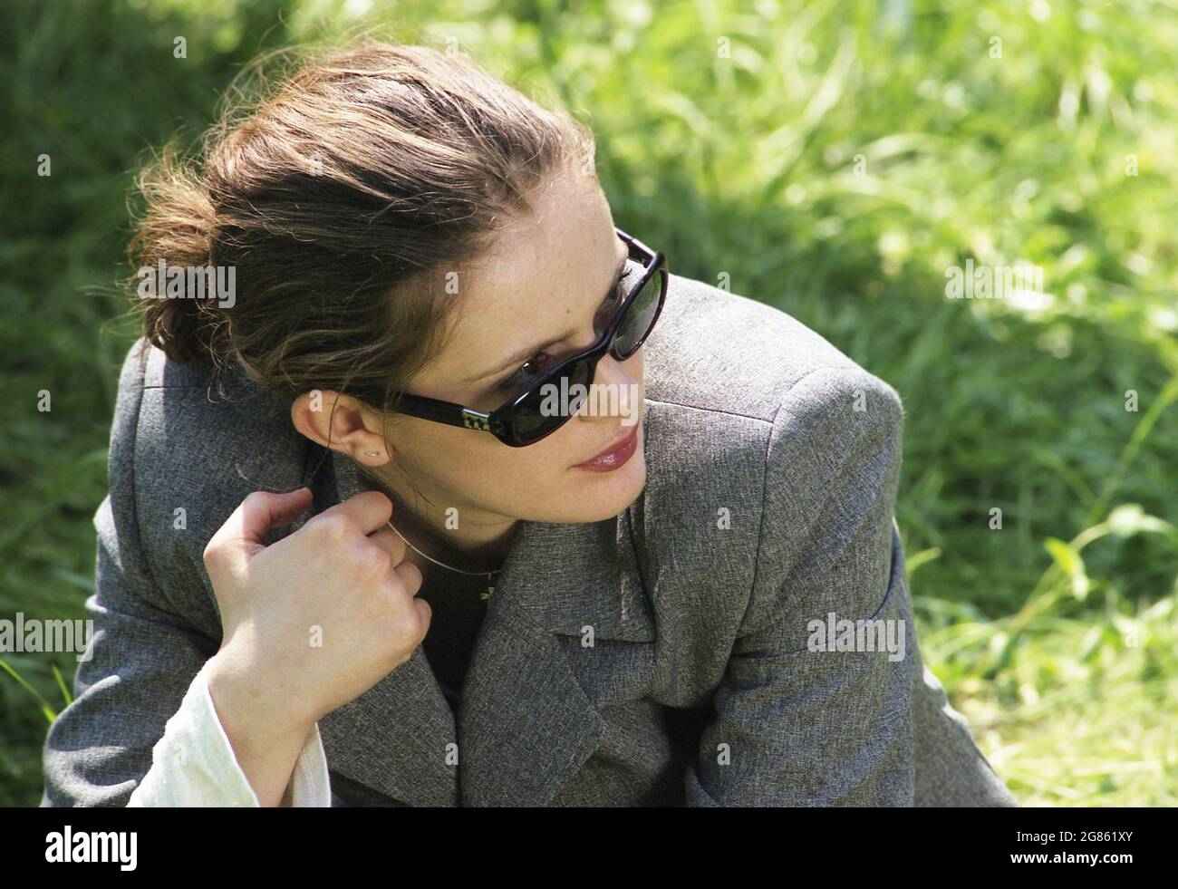 Romania, 2001. Actress Irina Dinescu during the shooting of the movie 'Report on the State of the Nation' (director Ioan Carmazan). Stock Photo