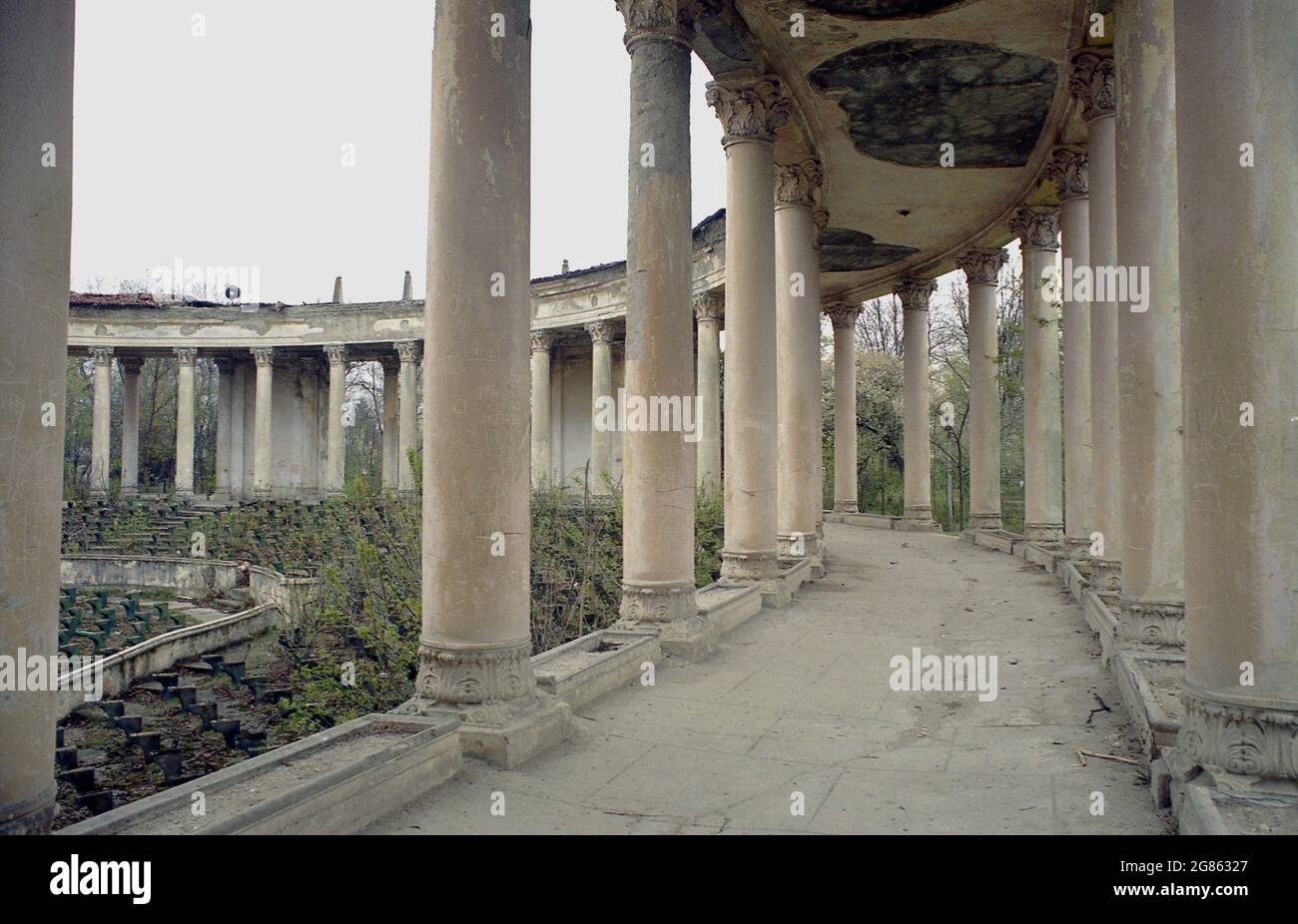 Bucharest, Romania, 2000. The ruins of the 1953 amphitheater in Bazilescu Park. Stock Photo