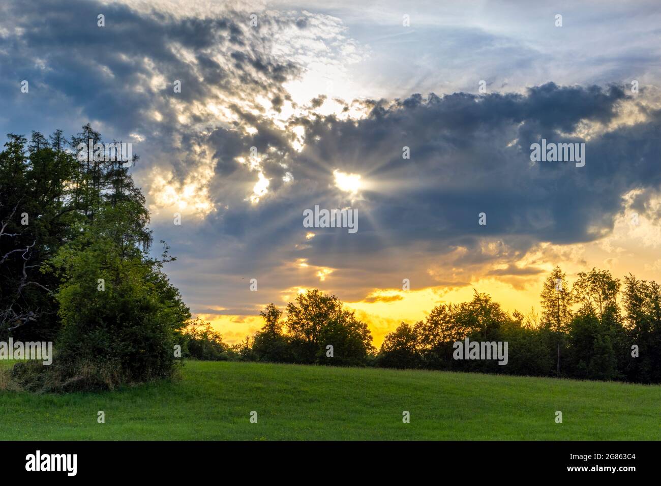 Dramatic cloud mood in the evening sky, Bavaria, Germany, Europe Stock Photo