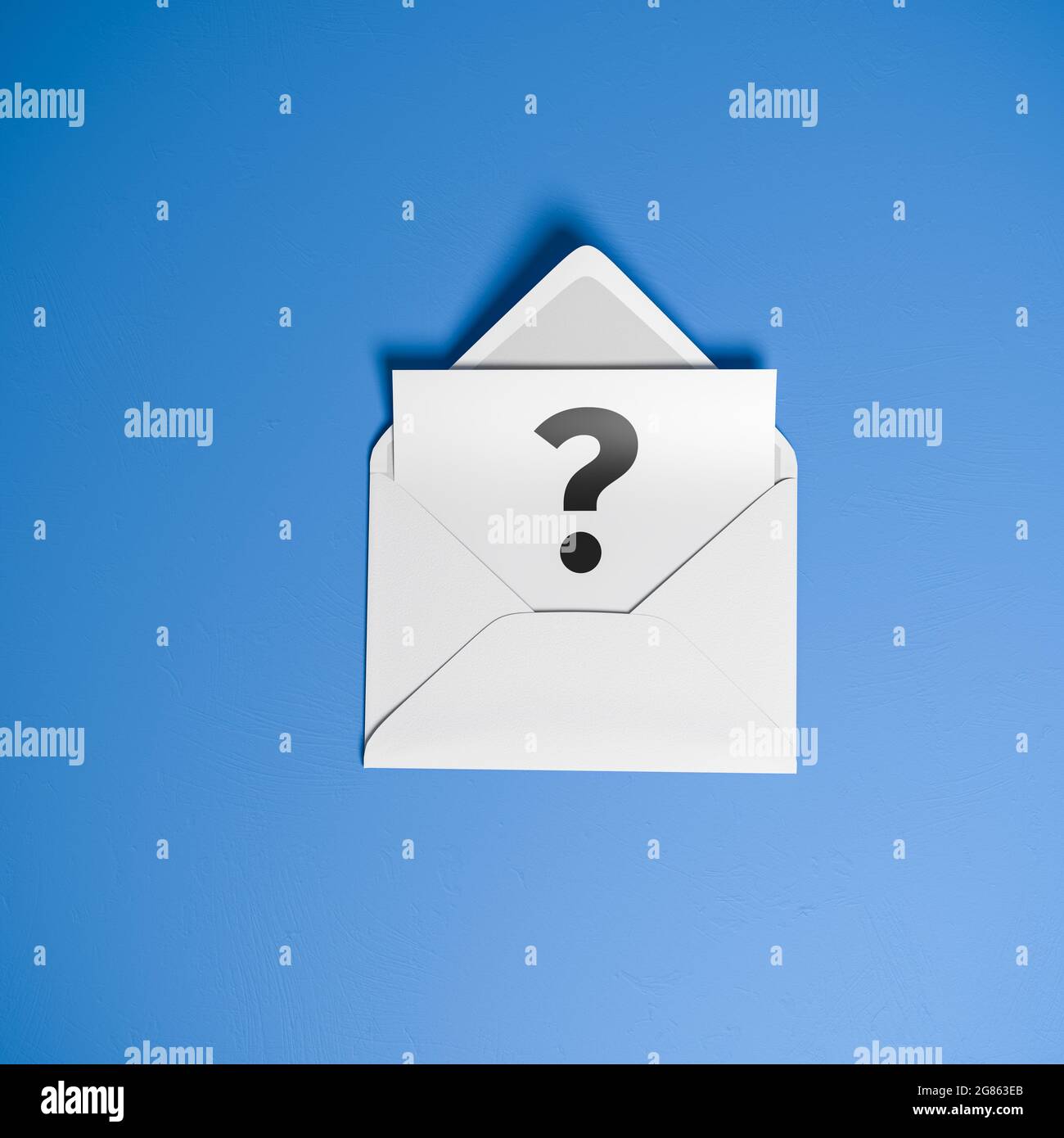 Letter with an open envelope and a piece of paper with a question mark
