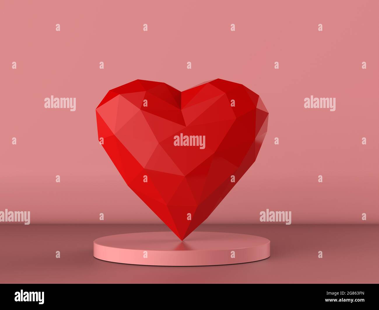 3d rendering red polygonal heart on pink background Stock Photo - Alamy