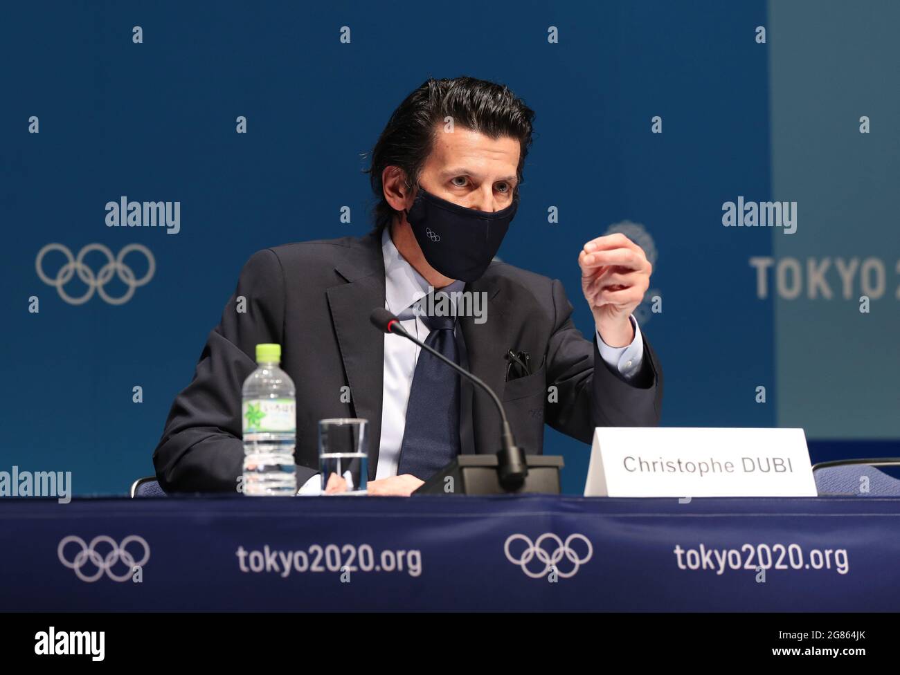 Tokyo, Japan. 17th July, 2021. International Olympic Committee (IOC) Olympic Games Executive Director Christophe Dubi answers questions during an IOC Executive Board Briefing at the Main Press Center (MPC) of Tokyo 2020 in Tokyo, Japan, July 17, 2021. Credit: Ding Xu/Xinhua/Alamy Live News Stock Photo
