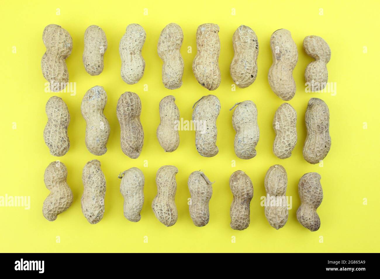 Peanuts Group of Arachis hypogaea on the yellow background Stock Photo