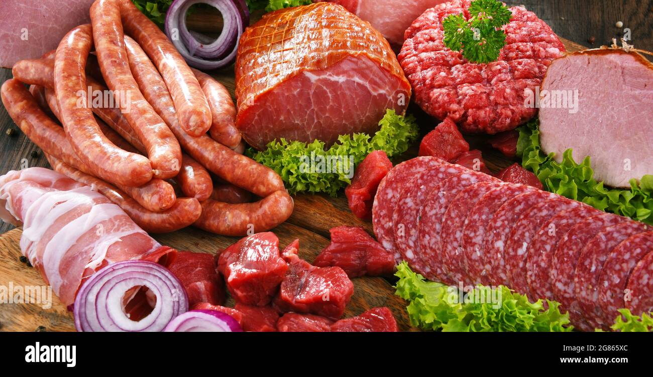 Composition with assorted meat products Stock Photo