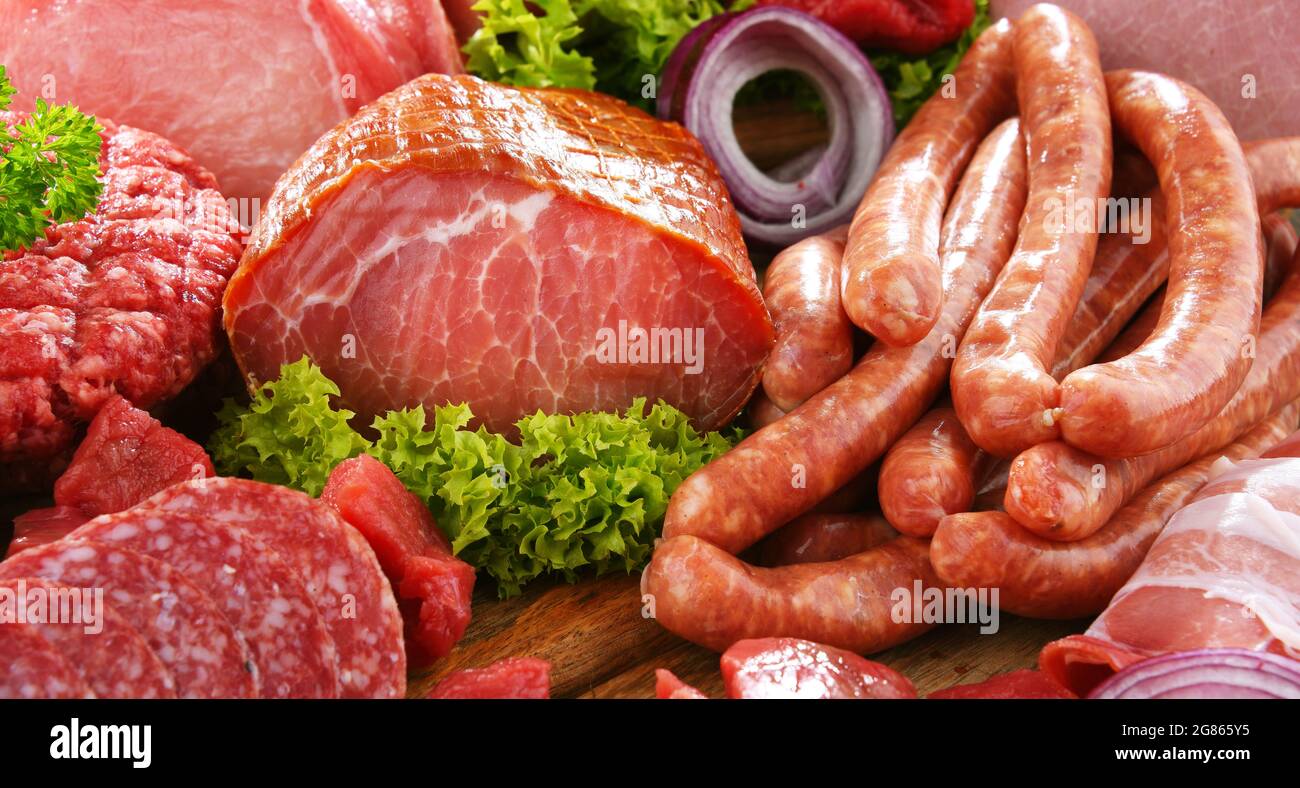 Composition with assorted meat products Stock Photo