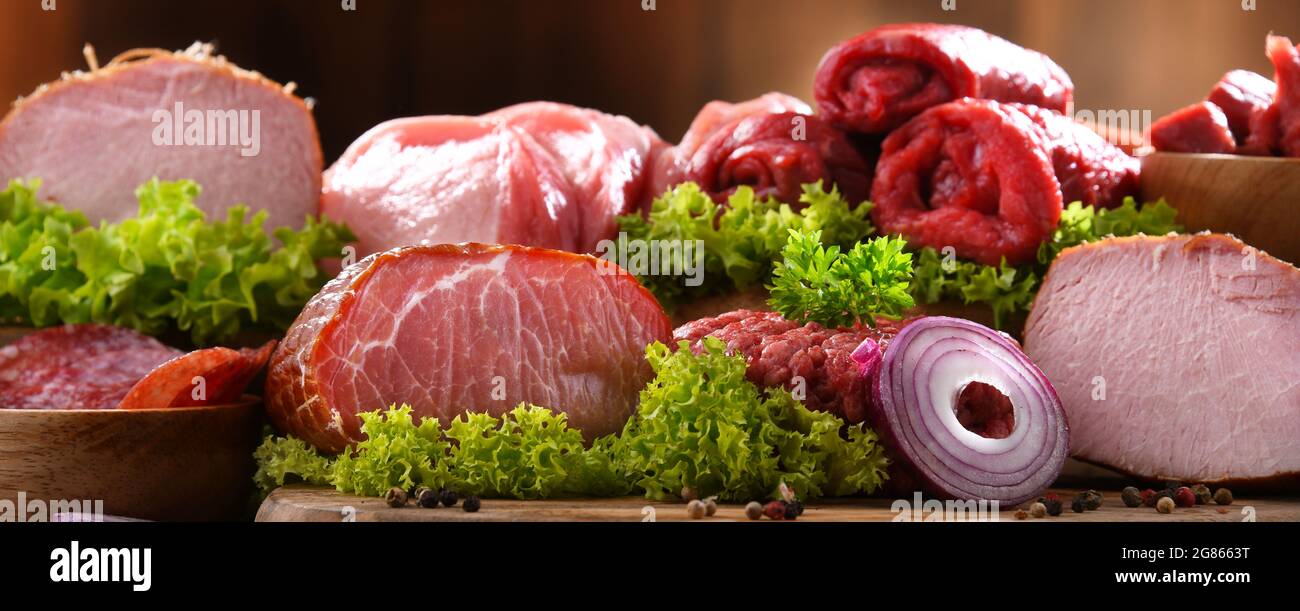 Composition with assorted meat products Stock Photo