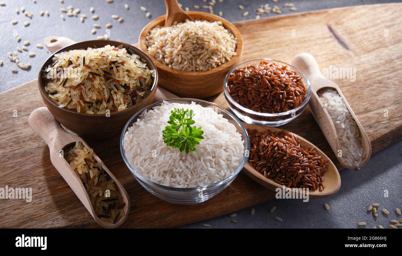 Red Rice Composition Composition with different sorts of rice including basmati and red rice ...