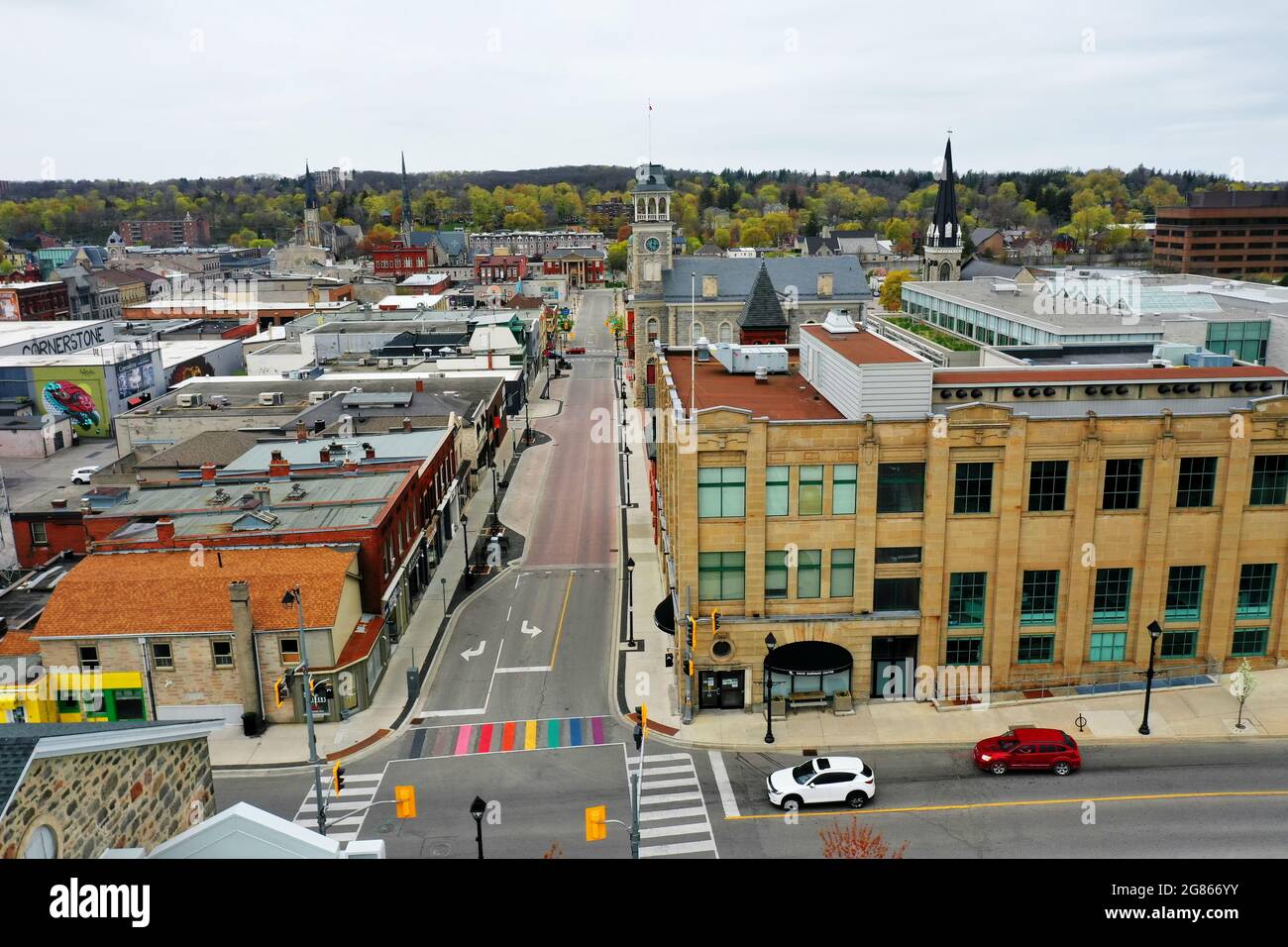 An aerial view of the downtown of Cambridge, Ontario, Canada Stock