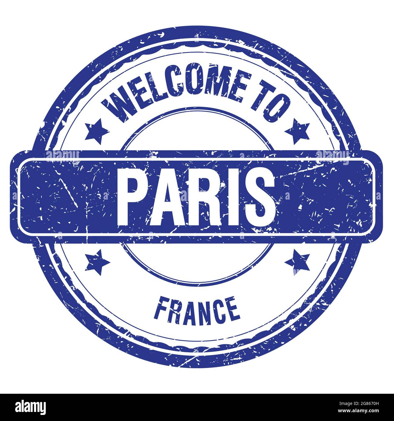 TO PARIS FRANCE, words written on blue grungy stamp Stock