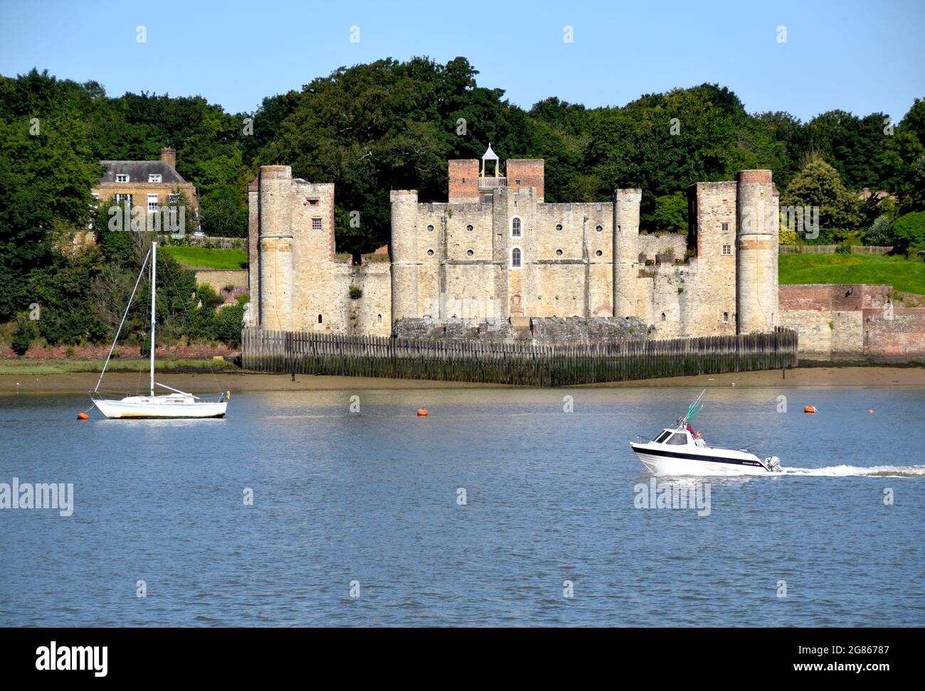 17/07/2021 River Medway St. Mary’s Island  Chatham UK Perfect azure skies this mourning above the River Medway. Image shows Upnor Castle. Stock Photo