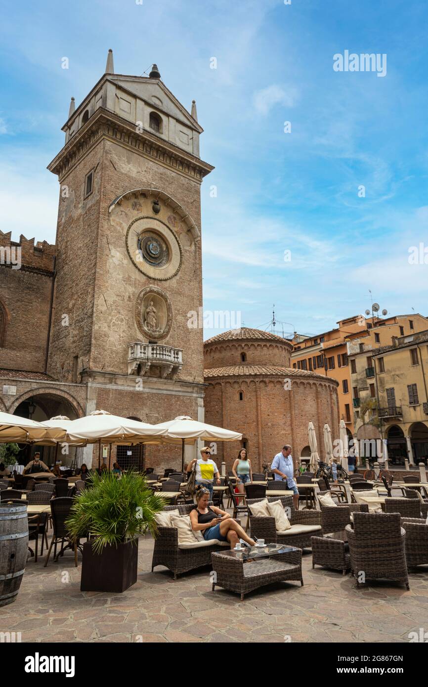 Mantua, Italy. July 13, 2021.  view of the clock tower in Piazza delle Erbe in the city center Stock Photo