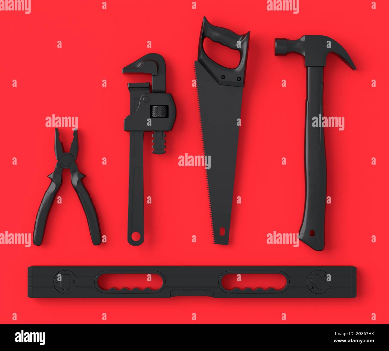 Top view of monochrome construction tools for repair and installation ...