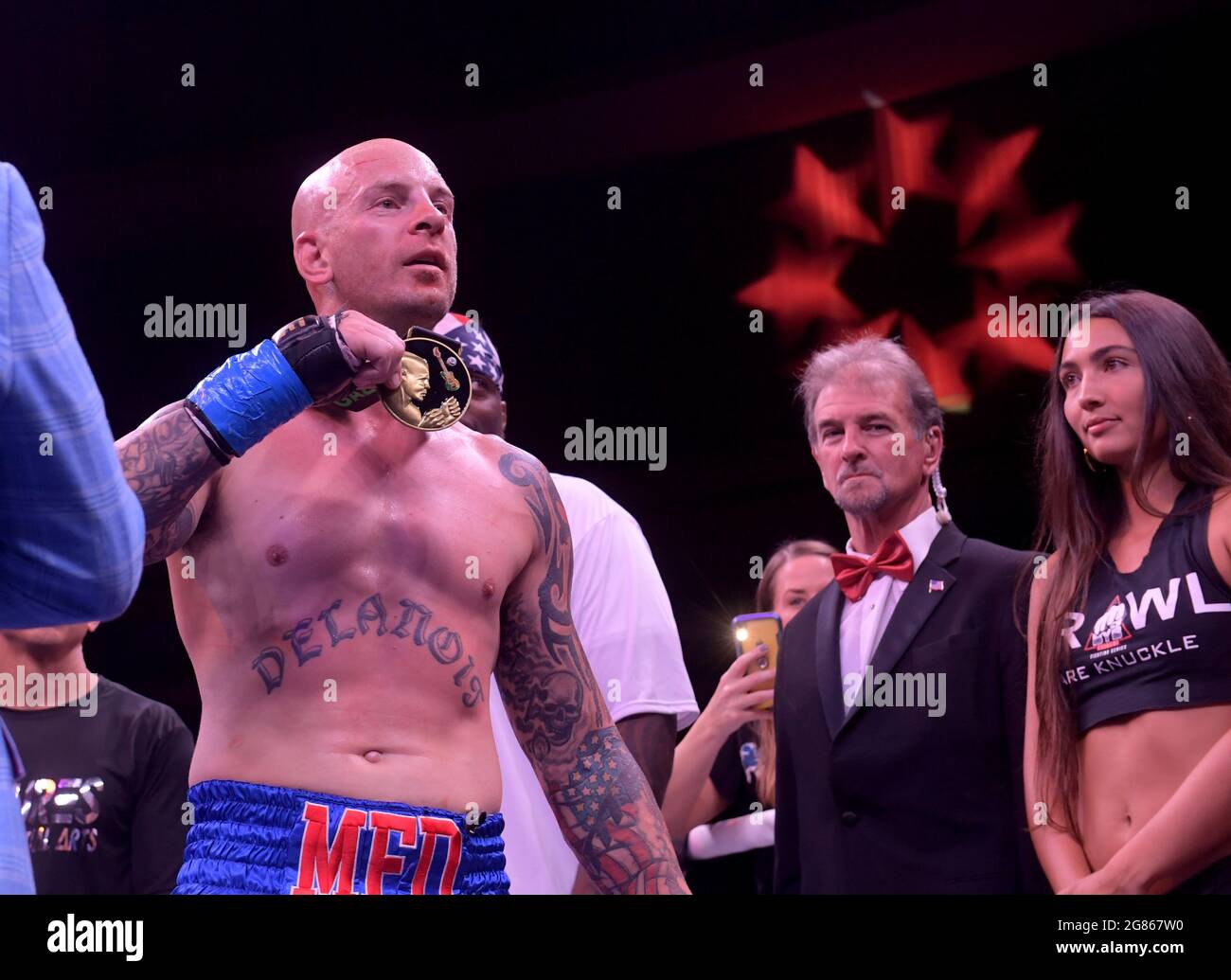 Hollywood, FL, USA. 16th July, 2021. Matt Delanoit pictured as Matt Delanoit defeats Rene Rodriguez in the main bout in the Bareknuckle Backyard Brawls at the Seminole Hard Rock & Casino on July 16, 2021 in Hollywood, Florida. Credit: Hoo Me.Com/Media Punch/Alamy Live News Stock Photo