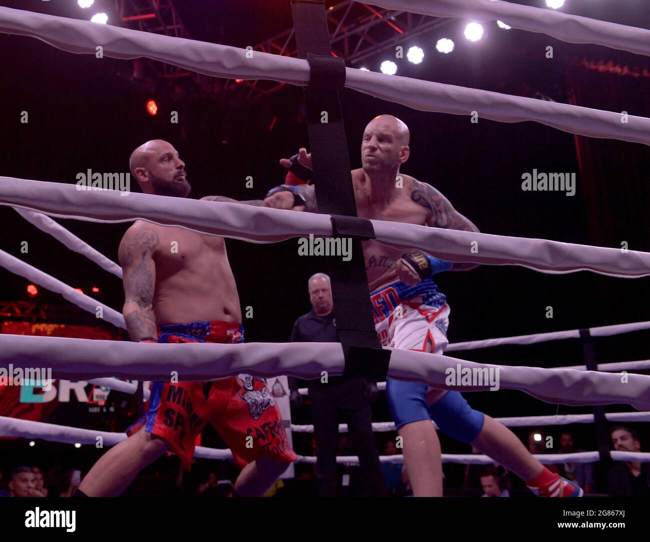 Hollywood, FL, USA. 16th July, 2021. Matt Delanoit, Rene Rodriguez pictured as Matt Delanoit defeats Rene Rodriguez in the main bout in the Bareknuckle Backyard Brawls at the Seminole Hard Rock & Casino on July 16, 2021 in Hollywood, Florida. Credit: Hoo Me.Com/Media Punch/Alamy Live News Stock Photo
